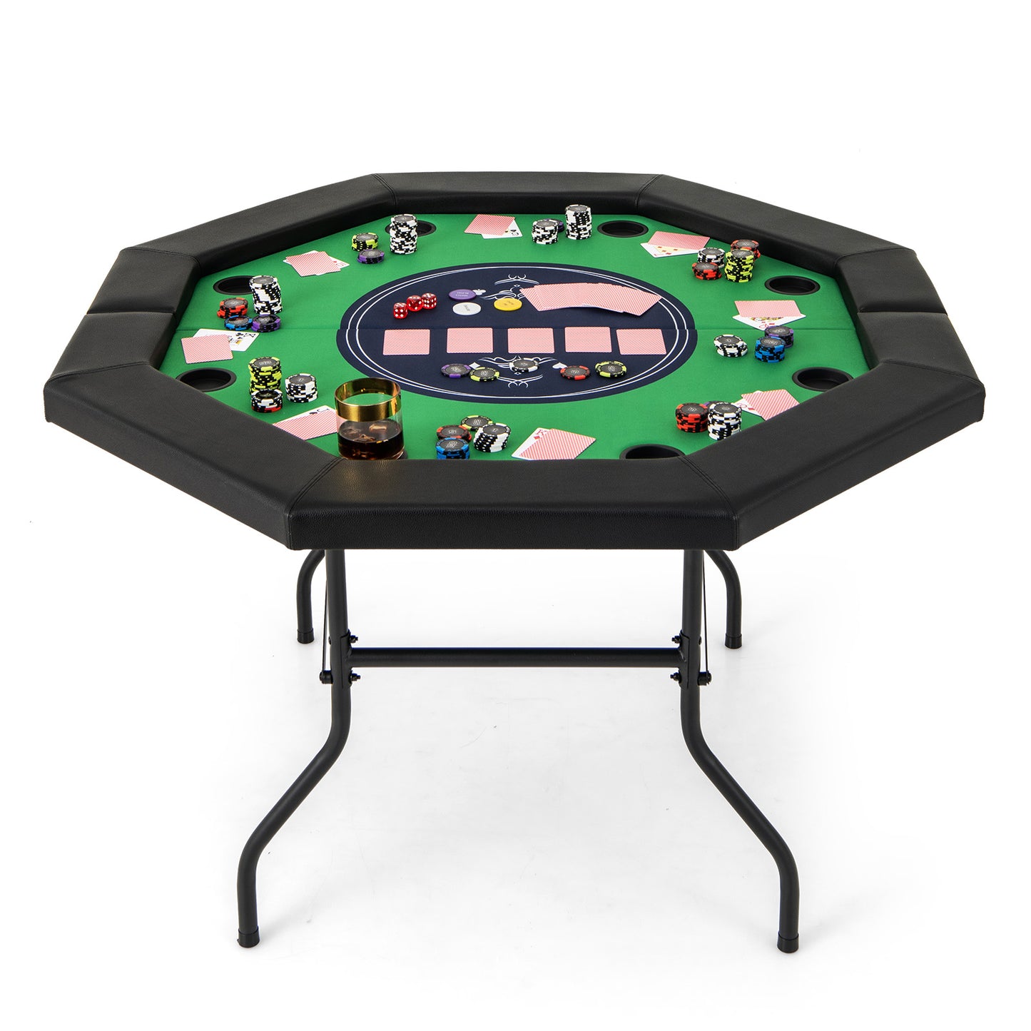 48 Inches Foldable Poker Table with Padded Rails and Cup Holders-Green - Green