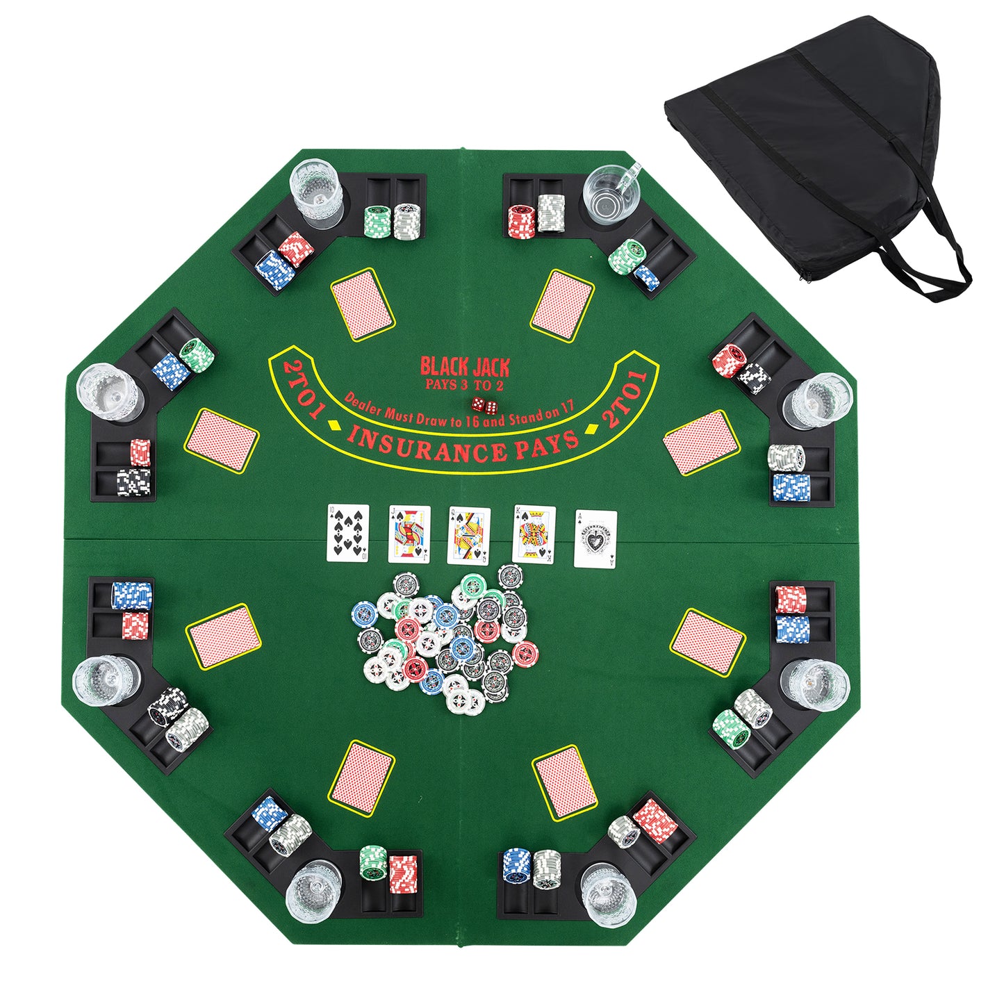 48 Inch 8-Player Foldable Poker Table Top with Carrying Bag and Cup Holders-Green - Green