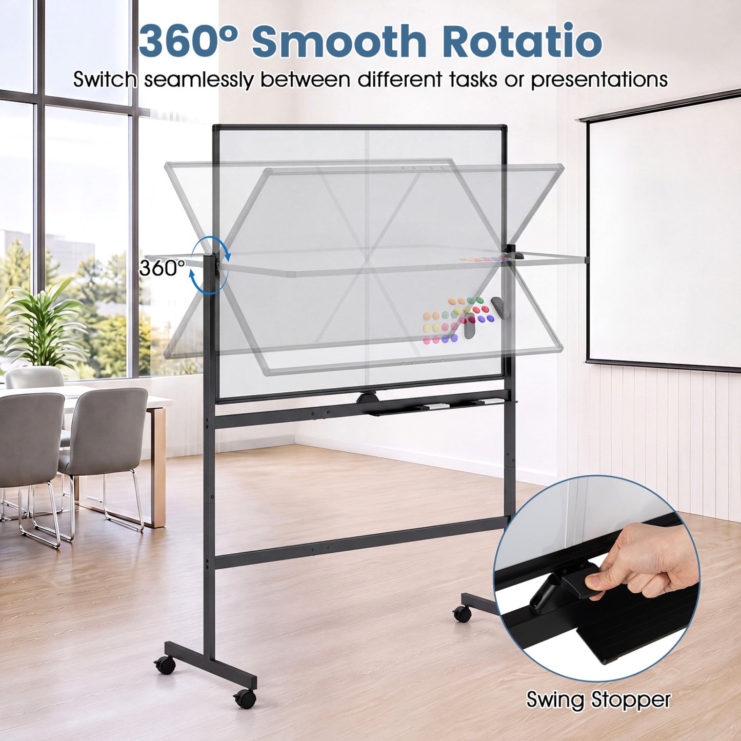 48" x 36" Double-Sided Mobile Whiteboard with Lockable Wheels