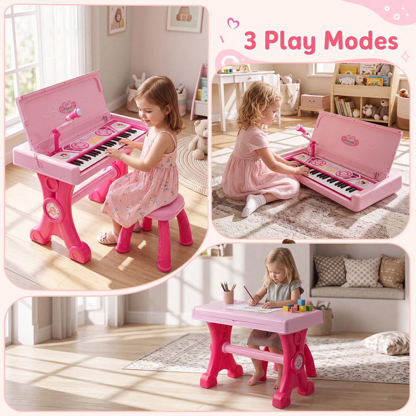 49-Key Kids Electric Piano Keyboard with Stool & Microphone
