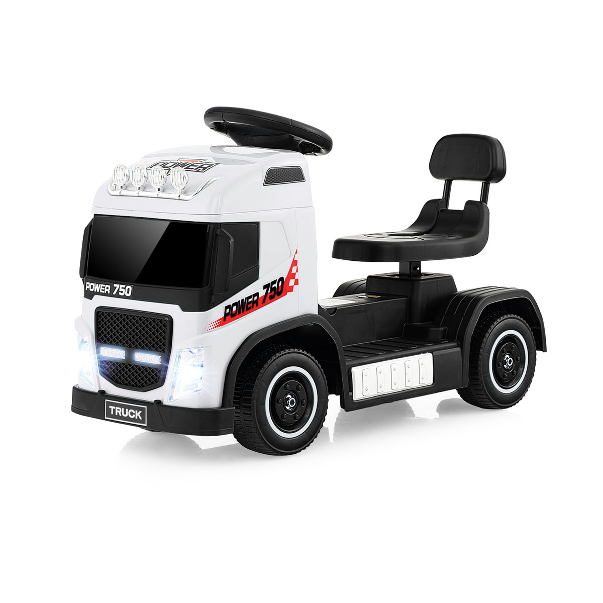 6V Kids Electric Ride-on Truck with Height Adjustable Seat-White - White