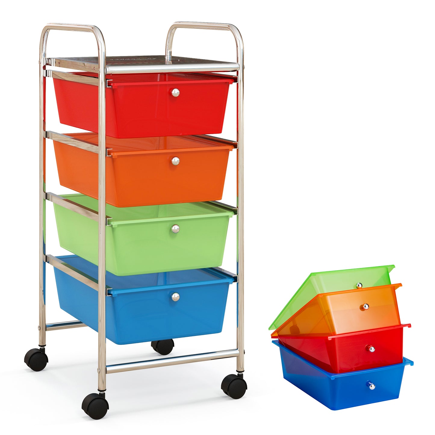 4-Drawer Cart Storage Bin Organizer Rolling with Plastic Drawers-Multicolor - Transparent Multicolor