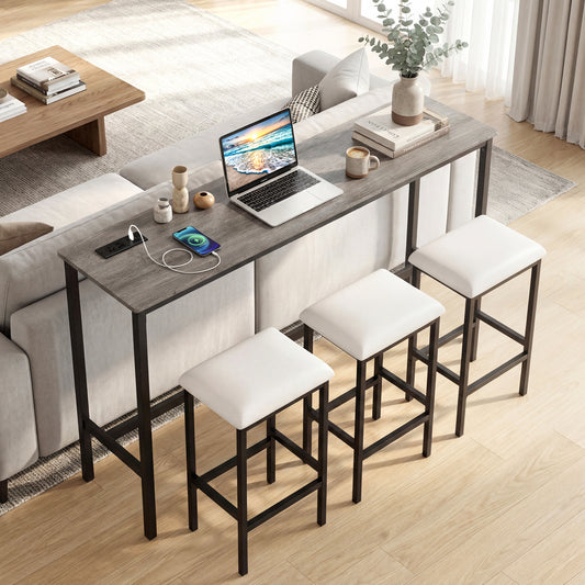 4 Pieces Counter Height Bar Table with Power Outlet with 3 Padded Stools