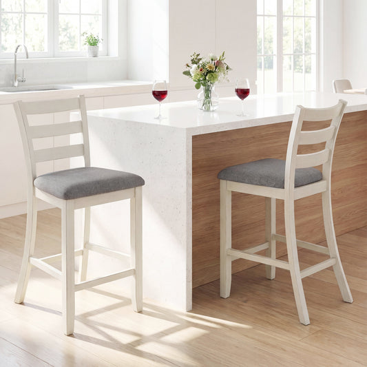 4 Pieces Counter Height Chairs with Fabric Seat and Rubber Wood Legs