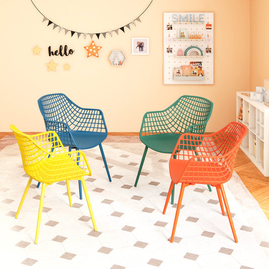 4 Pieces Kids Chairs with Curved Backrest and Ergonomic Armrests