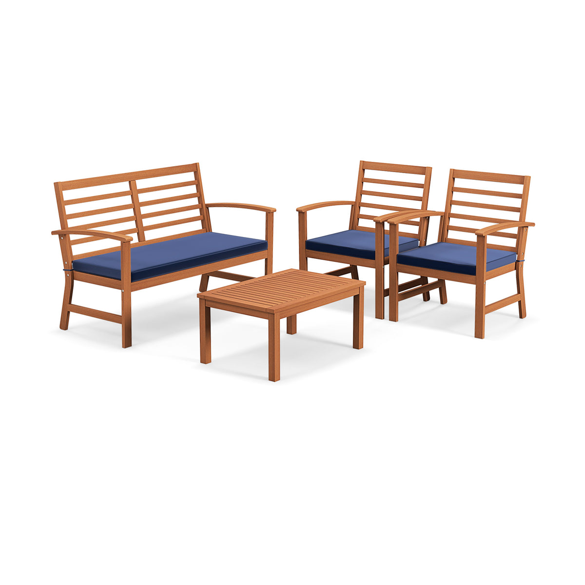 4 Pieces Outdoor Furniture Set with Stable Acacia Wood Frame-Navy - Navy