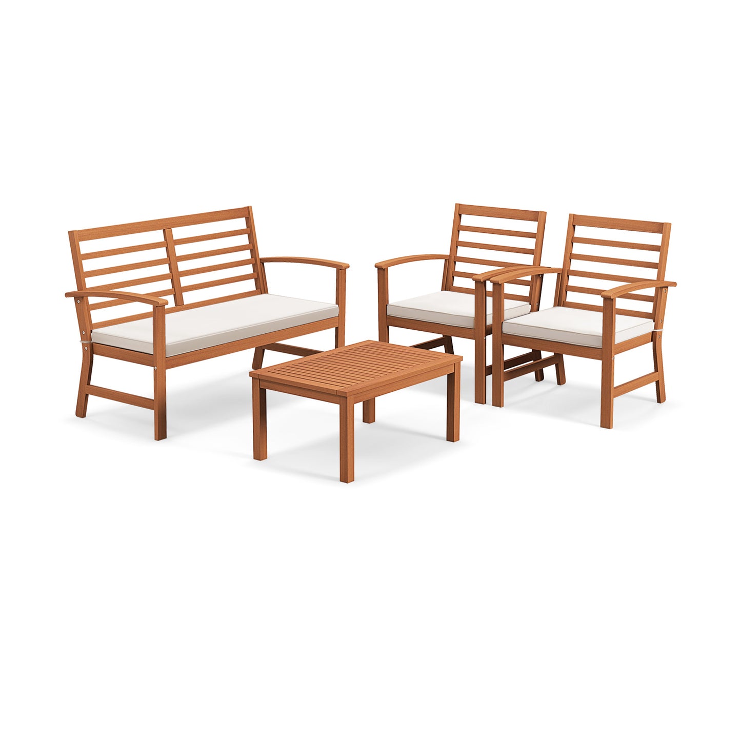 4 Pieces Outdoor Furniture Set with Stable Acacia Wood Frame-Navy - Beige