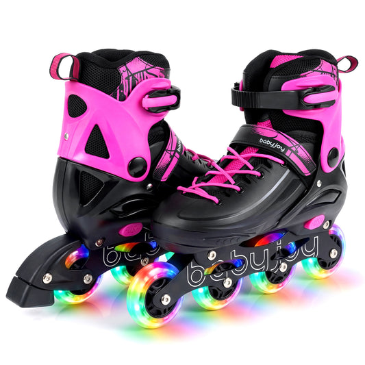4-Size Adjustable Light-Up Kids Inline Skates for Kids Ages 7-9