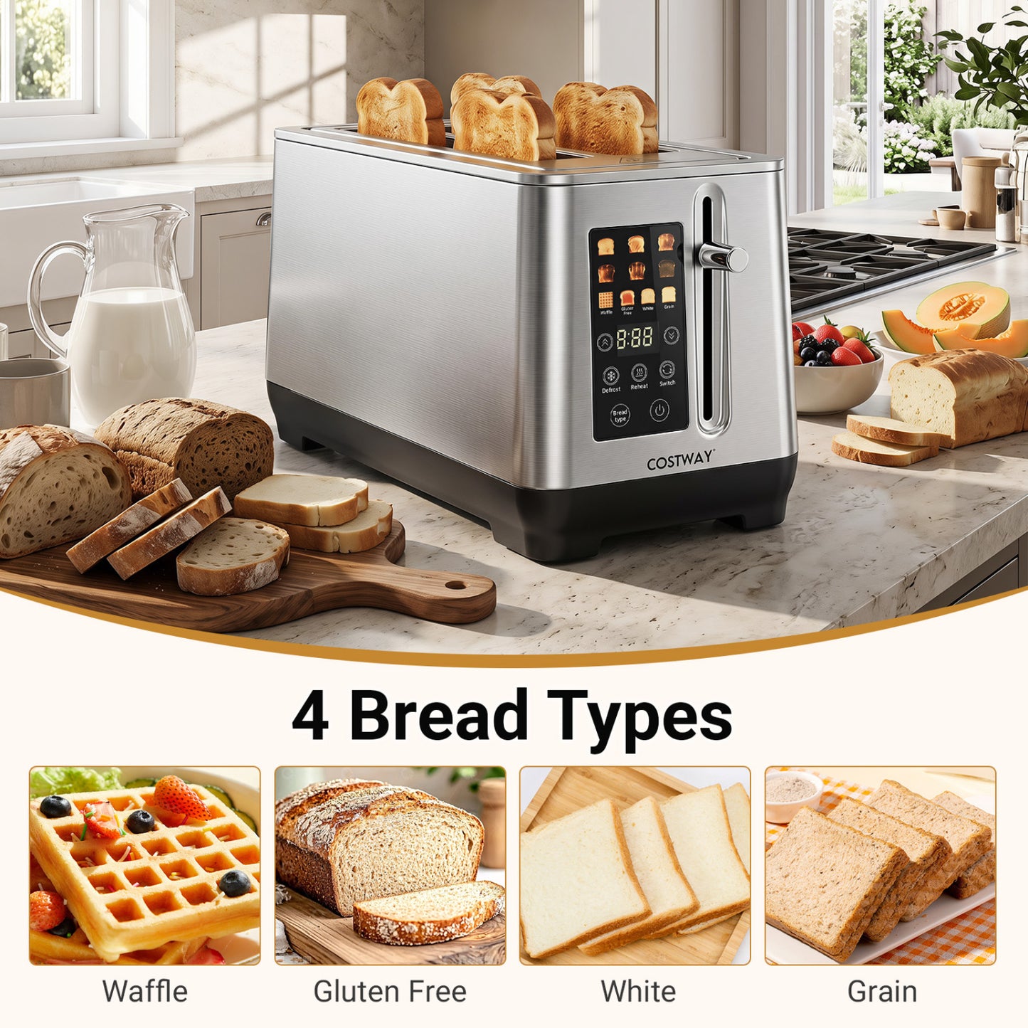 4 Slice Toaster with LED Display and 6 Browning Levels