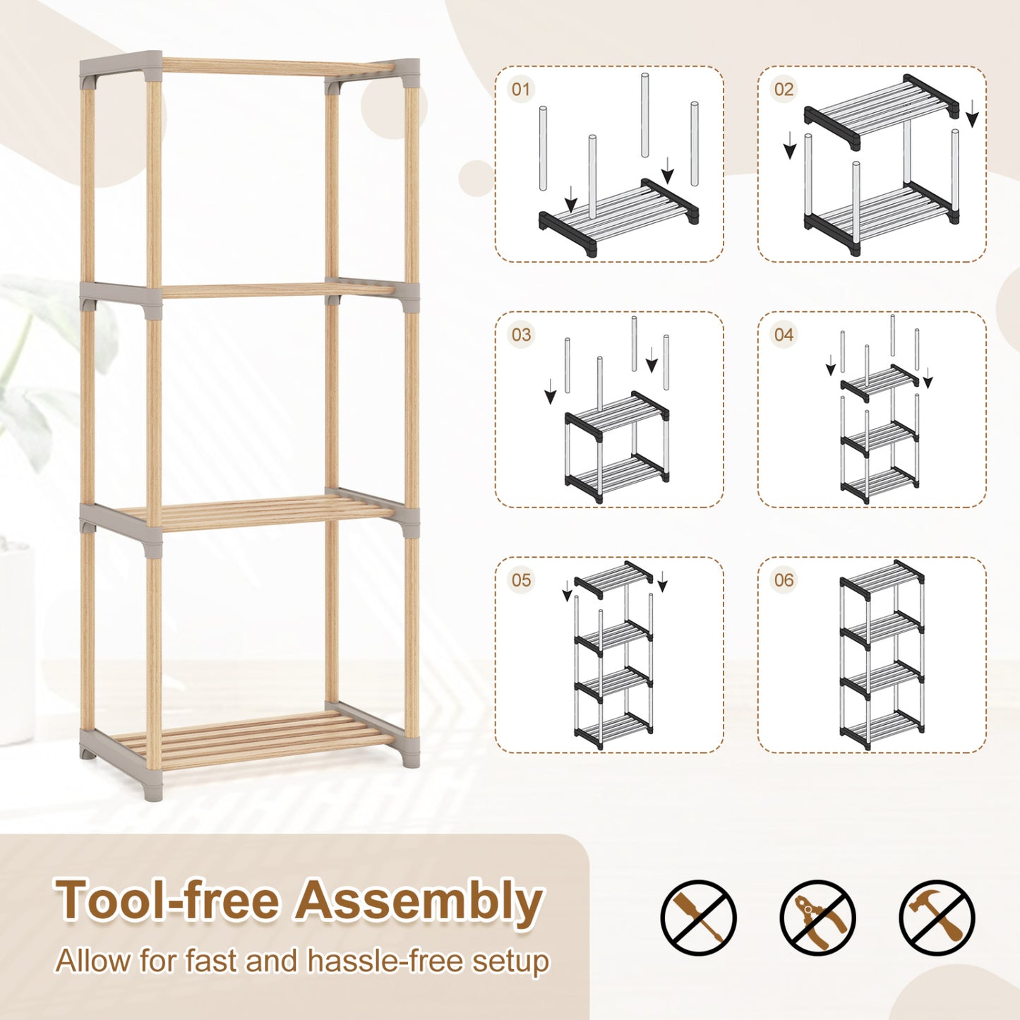 5-Tier Pine Wood Bookshelf with Open Shelves