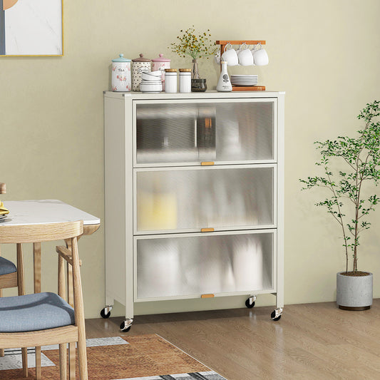 4-Tier Kitchen Bakers Rack with Flip Doors-White