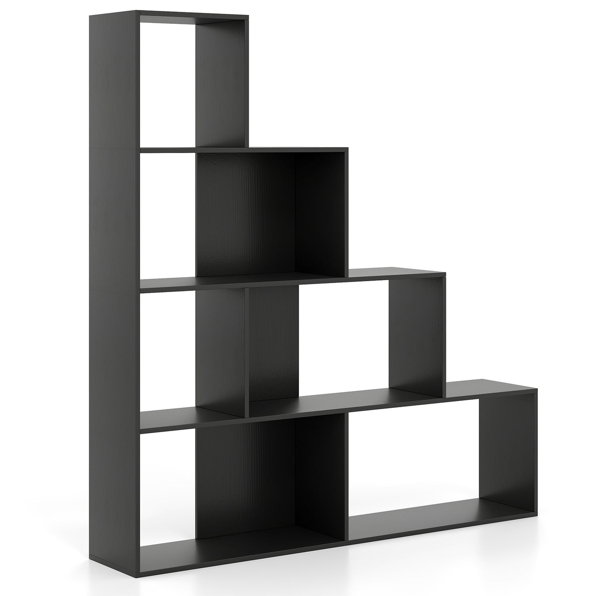 4-Tier Stepped Bookshelf Freestanding Ladder Storage Shelf with 6 Cubes-Rustic Brown - Black