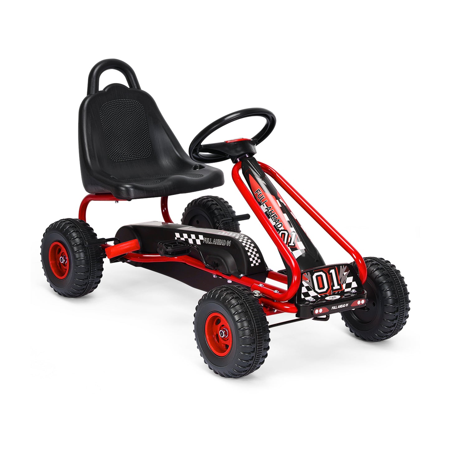 4 Wheel Pedal Powered Ride On Car with Adjustable Seat-Pink - Red