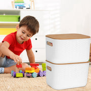2Pcs Storage Bins With Bamboo Lids