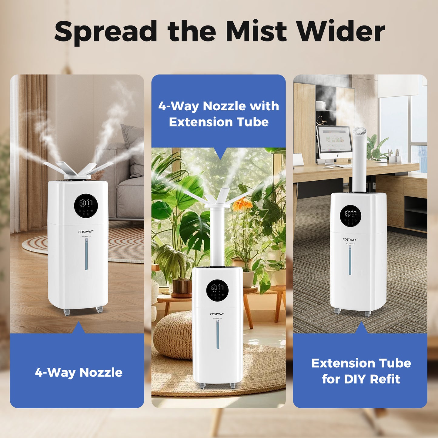 5.5Gal Humidifier with 360° Nozzles and Wheels for Large Room-White