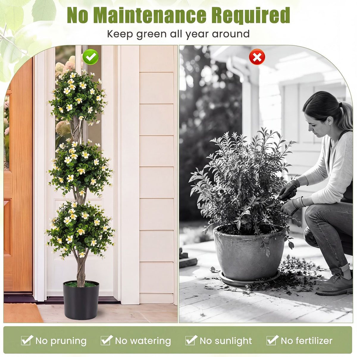 51" Artificial Topiary Tree with 3 Topiary Balls Sun-Resistant Fake Bushes