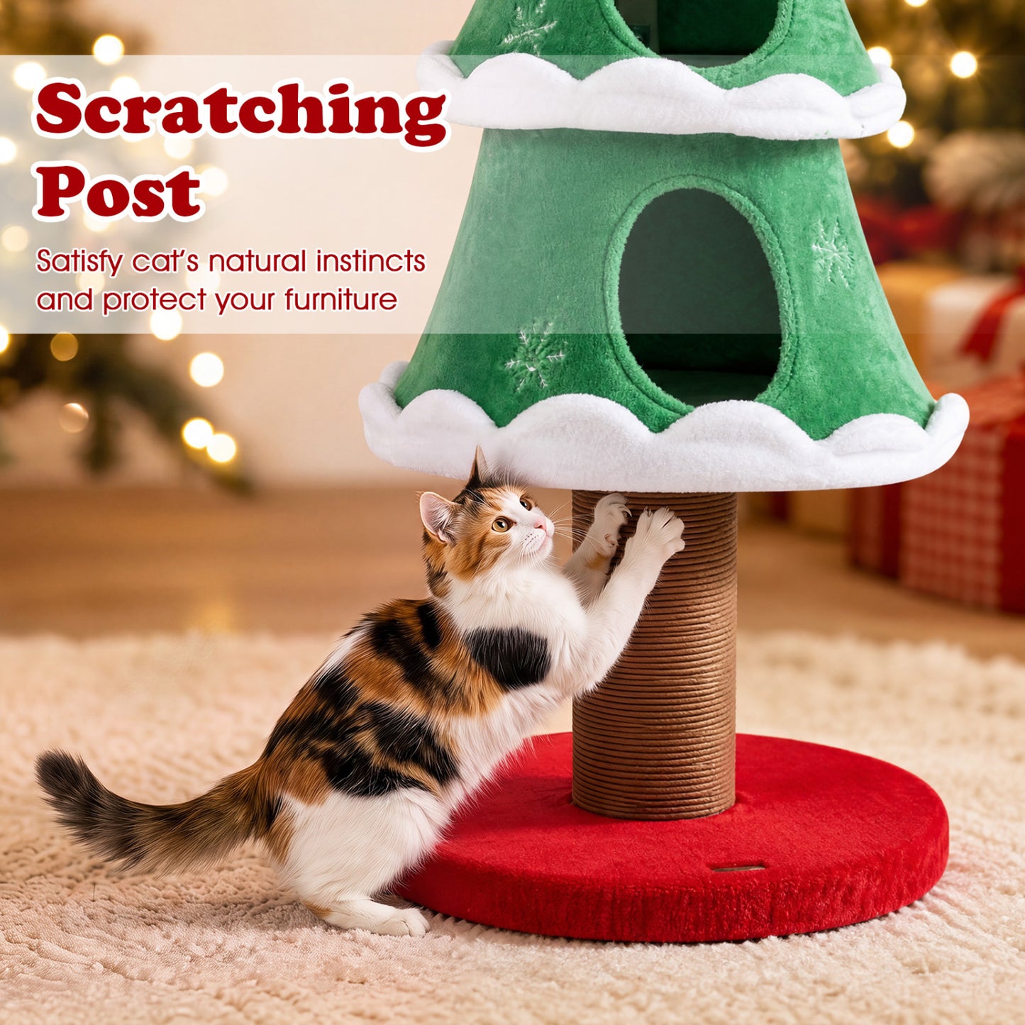 51" Christmas Cat Tree with 2 Condos & Scratching Post