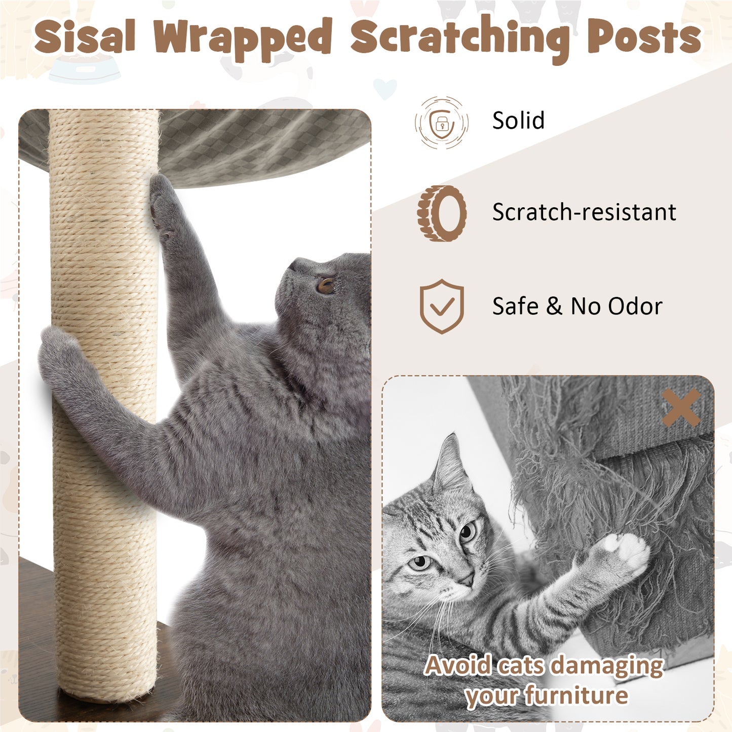 53 Inch Cat Tree with Condo and Swing Tunnel-Gray