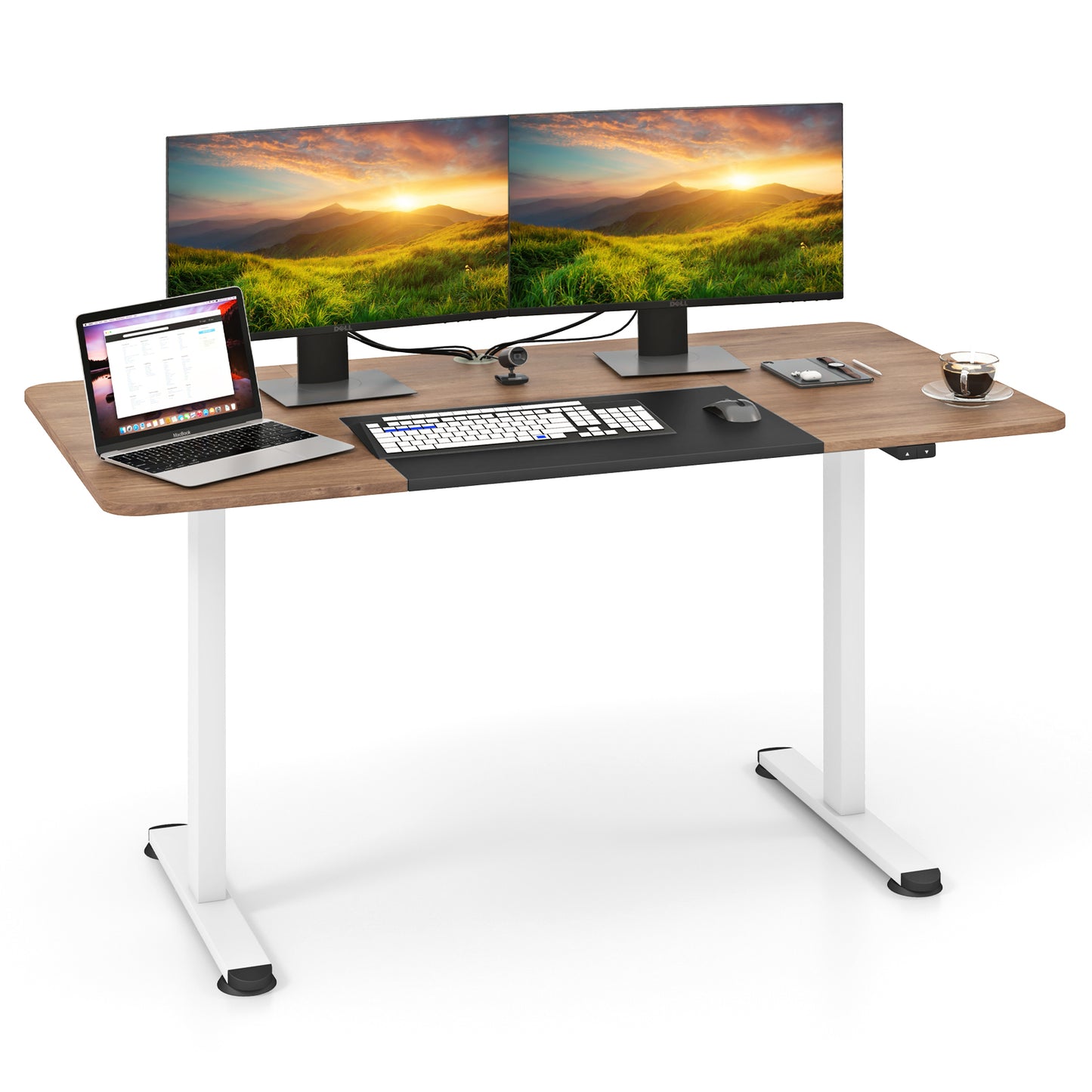 55 Inch Electric Standing Desk Adjustable with Cable Management Hole-Beige - Natural