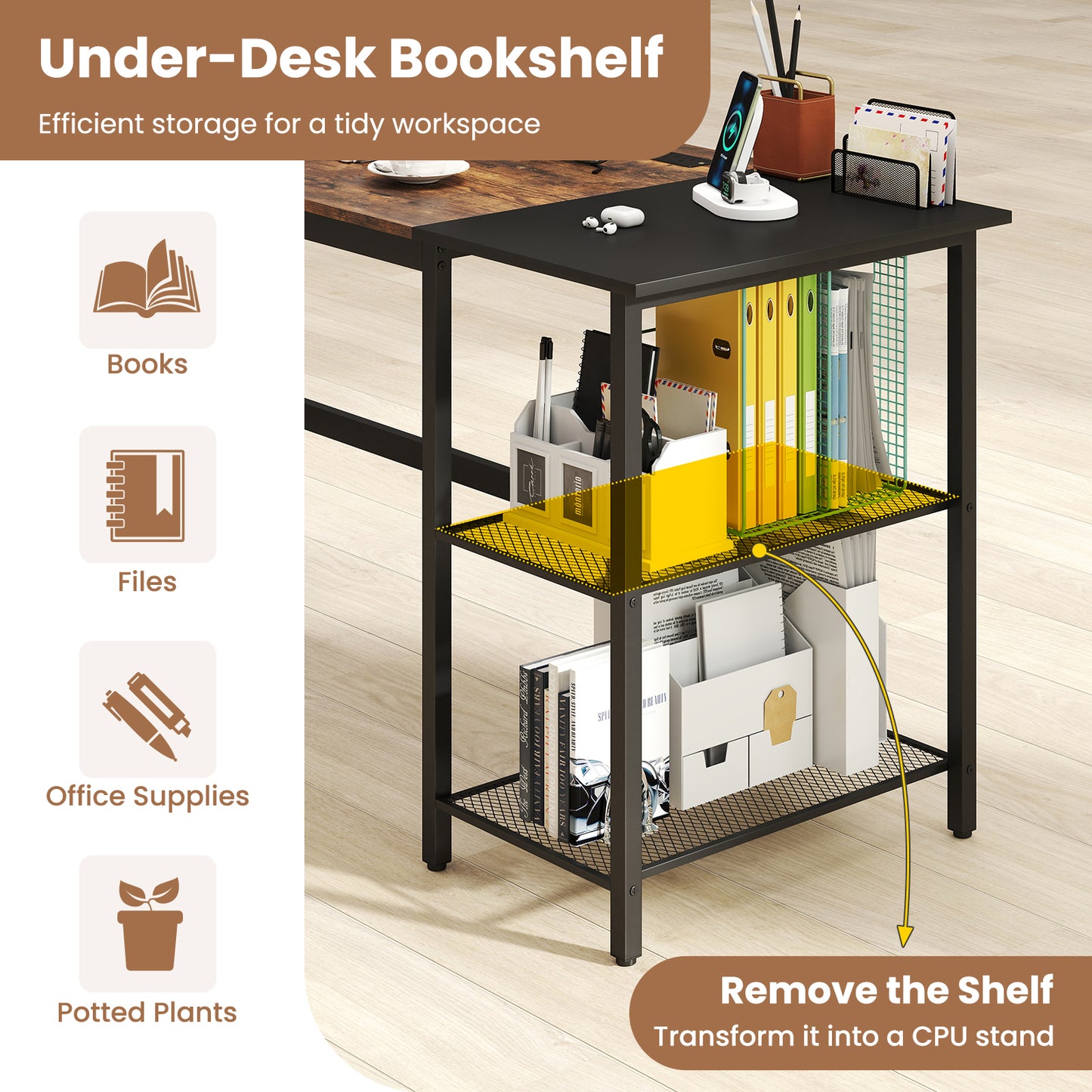 59 Inch Home Office Computer Desk with Removable Storage Shelves-Rustic Brown