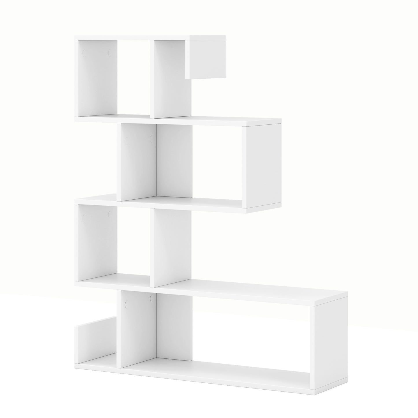 5-Tier S-Shaped Bookshelf Geometric Z-Shelf Bookcase with Open Cubes-Black - White