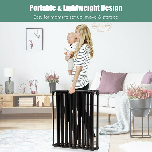 6 Panel Wall-mount Adjustable Baby Safe Metal Fence Barrier-Black