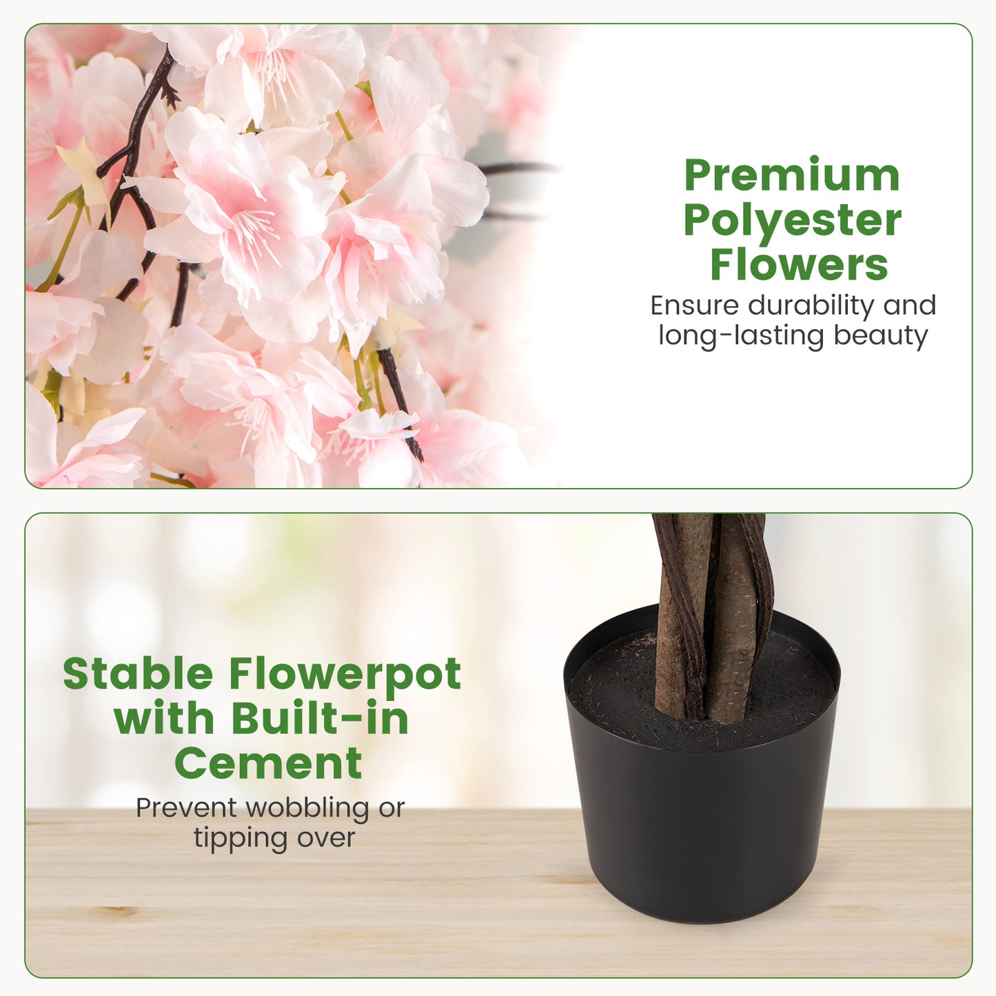 5.5 FT Tall Artificial Cherry Blossom Tree with Pink/White Flowers 1 Pack-White