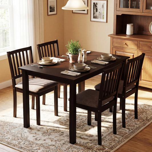 5-Piece Dining Table Set for 4 Rectangular Kitchen Table with 4 Upholstered Chairs