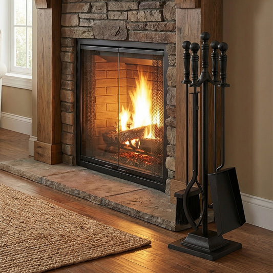 5-Pieces Fireplace Tool Set Indoor Outdoor Fire Place Set Tools with Aluminum Handles
