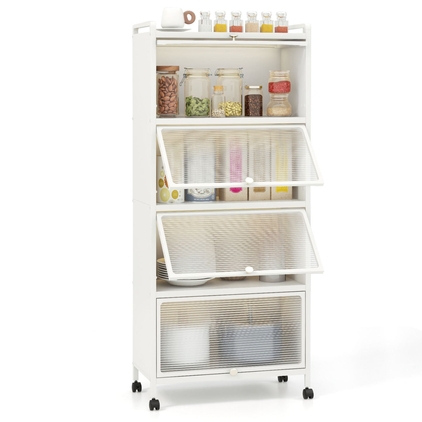 5-Tier Kitchen Baker's Rack with Flip-up PC Doors-Green - White