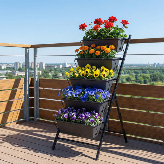 5-Tier Vertical Raised Garden Bed with Drainage System and Removable Trays for Vegetables
