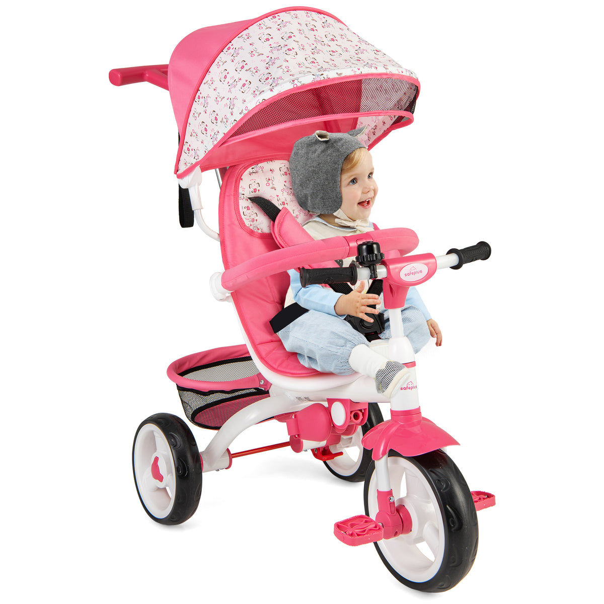 5-in-1 Detachable Baby Stroller Tricycle with Round Canopy-Pink - Pink