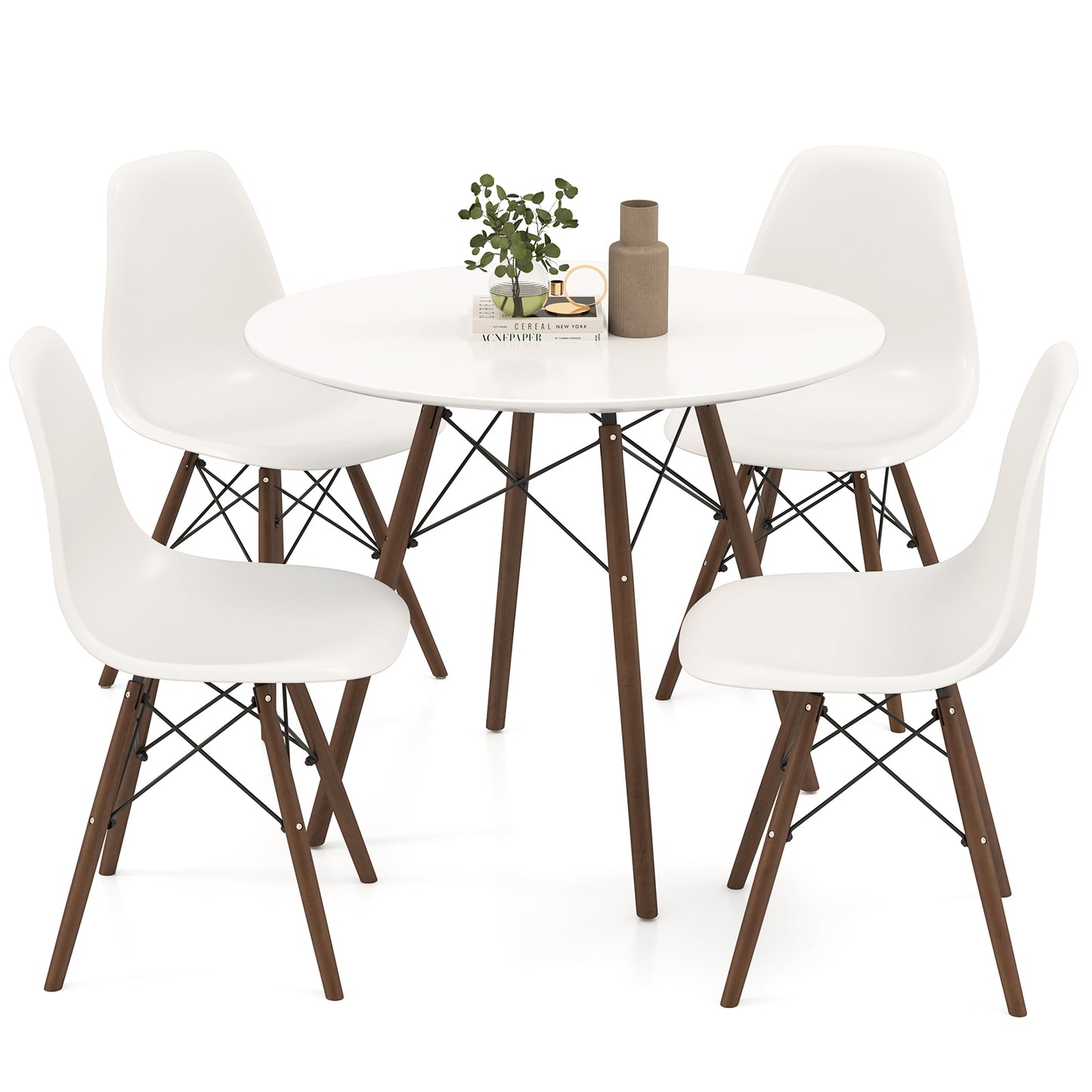 5 Pieces Dining Table Set With Solid Wood Leg-Black - Beige