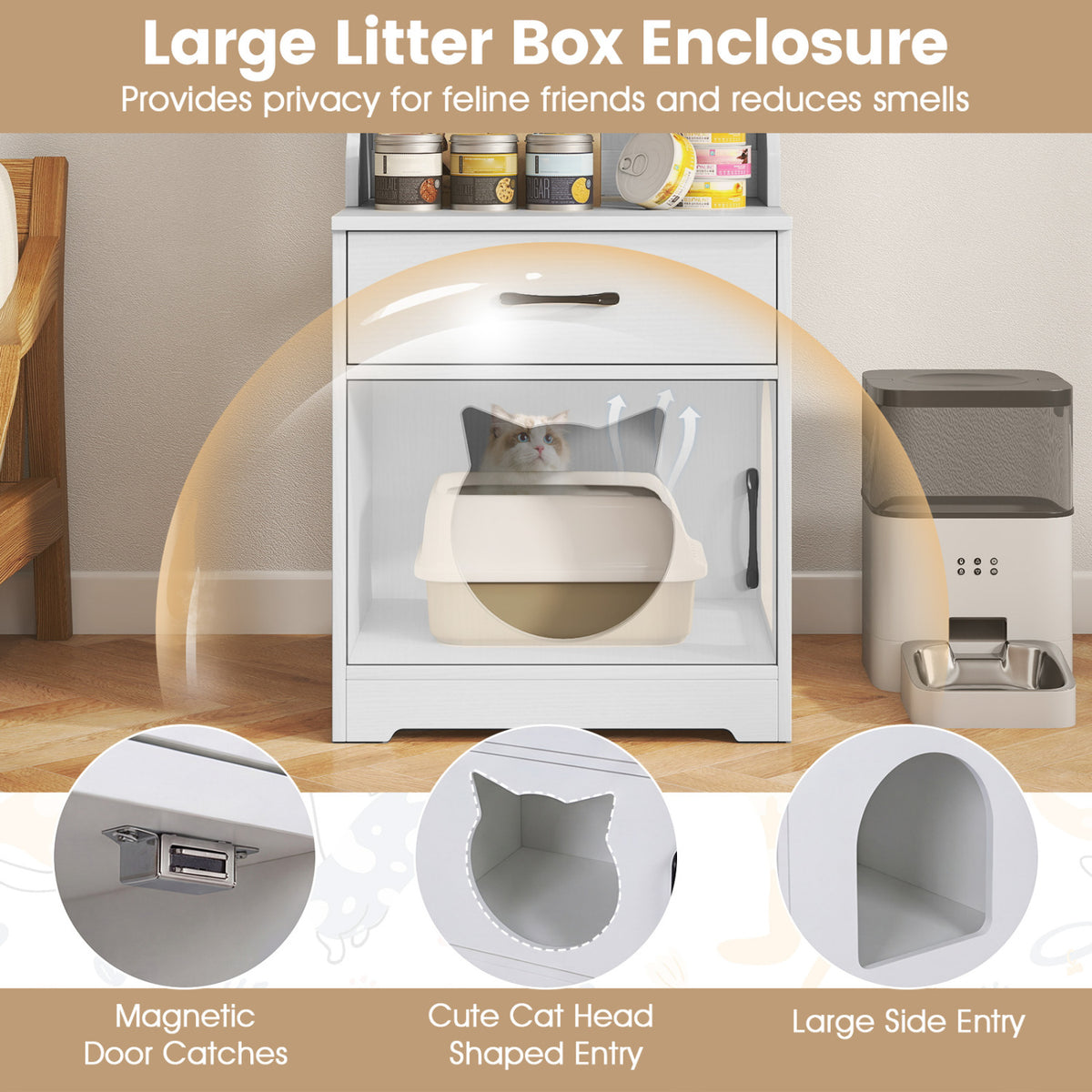 Cat Litter Box Enclosure with LED Light & Charging Station