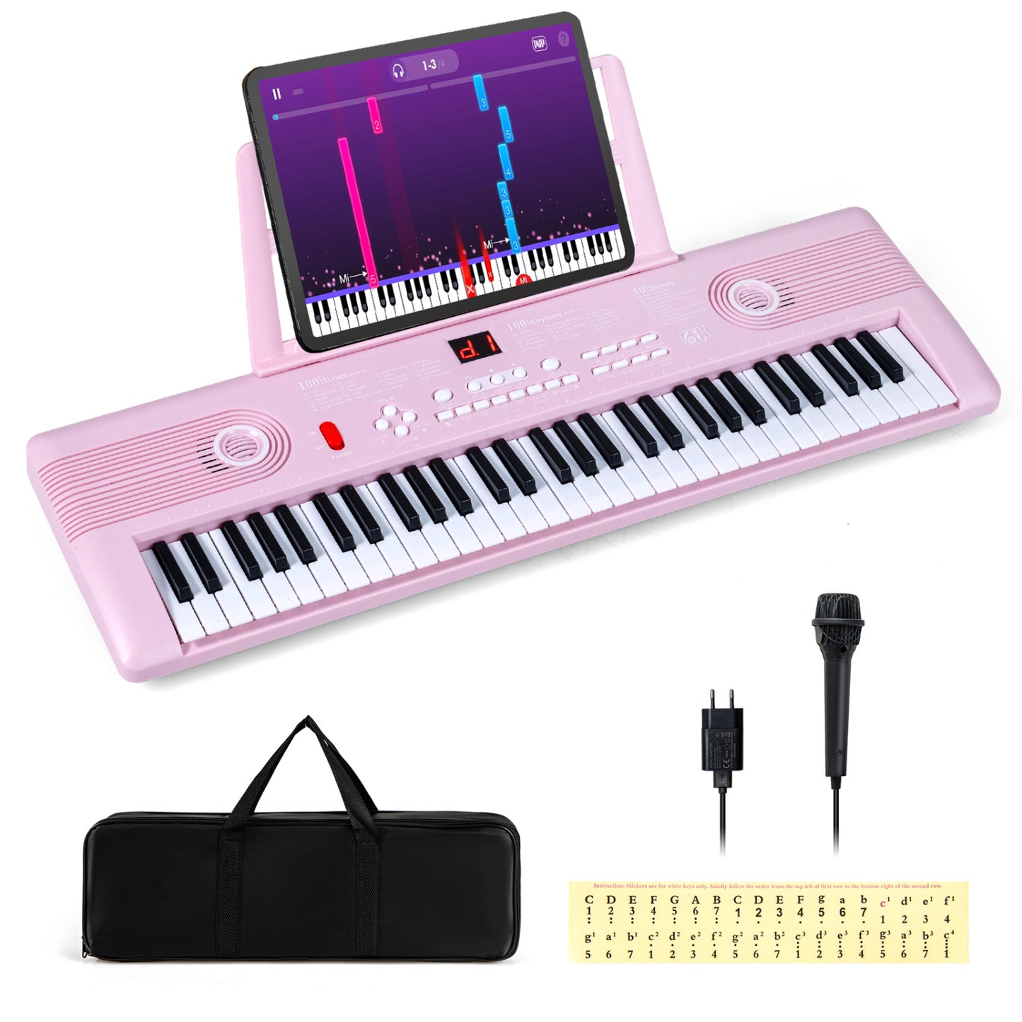 61 Key Electric Portable Digital Keyboard Piano for Beginner-Pink - Pink