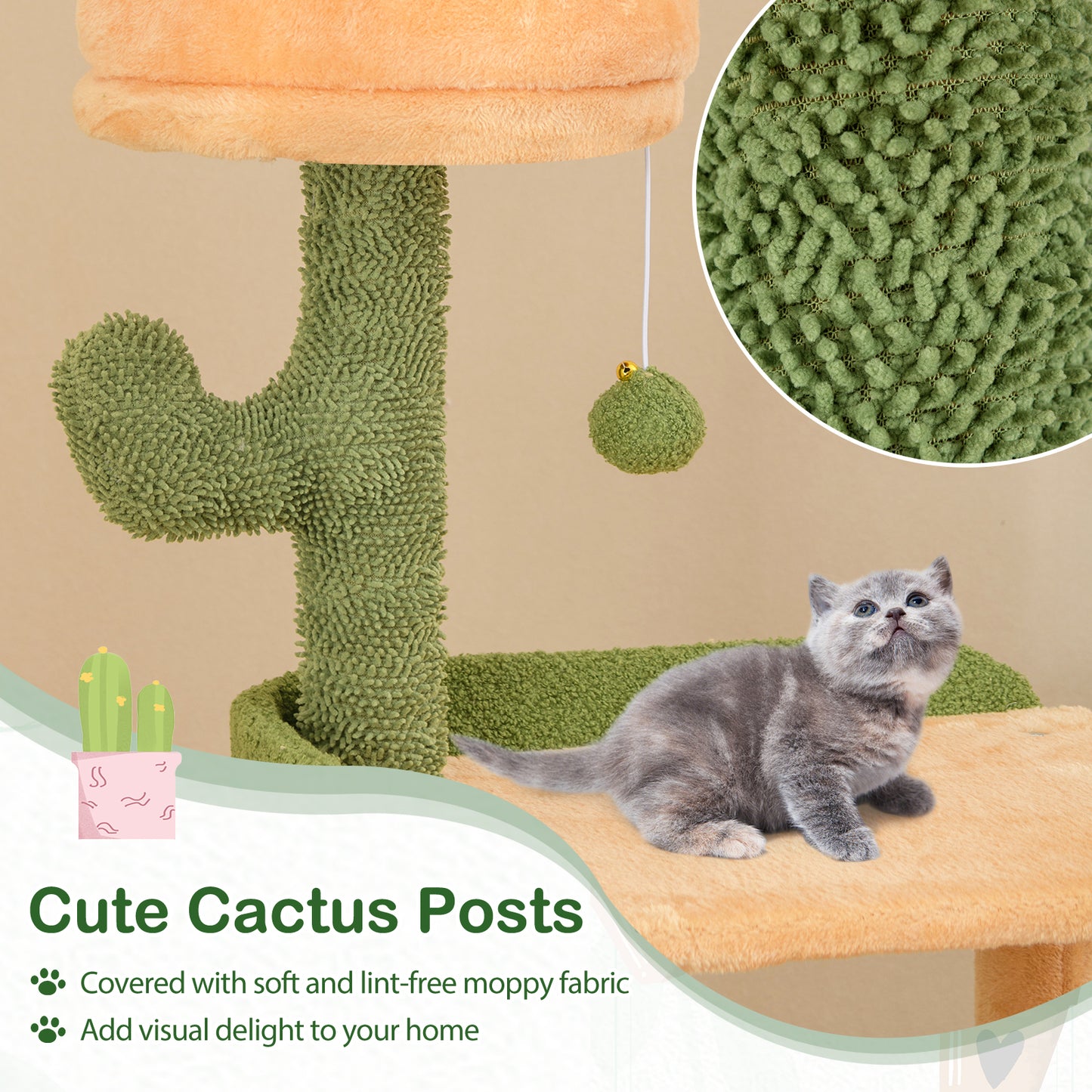 63 Inch Cactus Cat Tree with Sisal Scratching Posts and Board for Indoor Cats