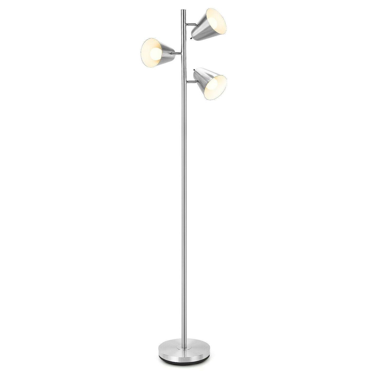 64 Inch 3-Light LED Floor Lamp Reading Light for Living Room Bedroom-Silver - Silver