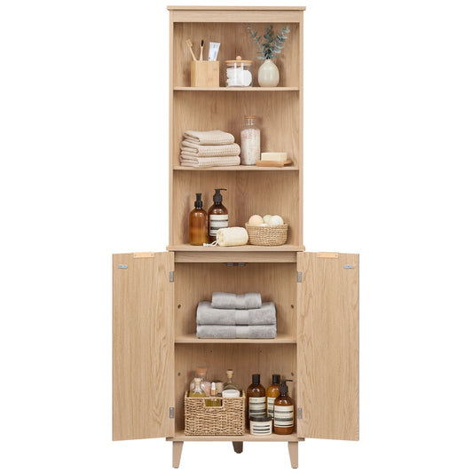 68 Inch Tall Corner Cabinet with Fluted Doors for Bathroom