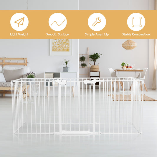 Adjustable Panel Baby Safe Metal Gate Play Yard-White