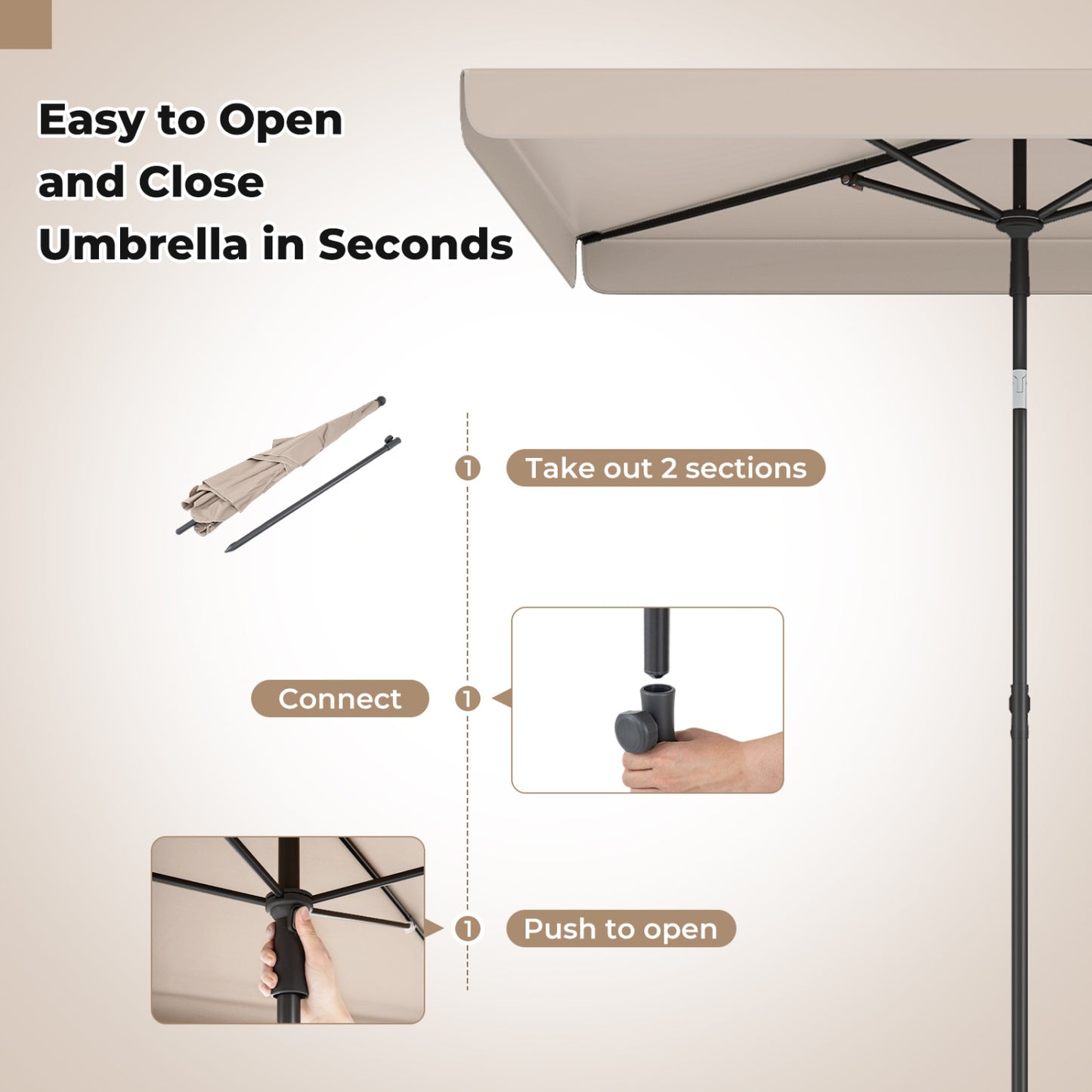Rectangular Patio Umbrella 6.5 x 4.3 Ft with Tilt Adjustment