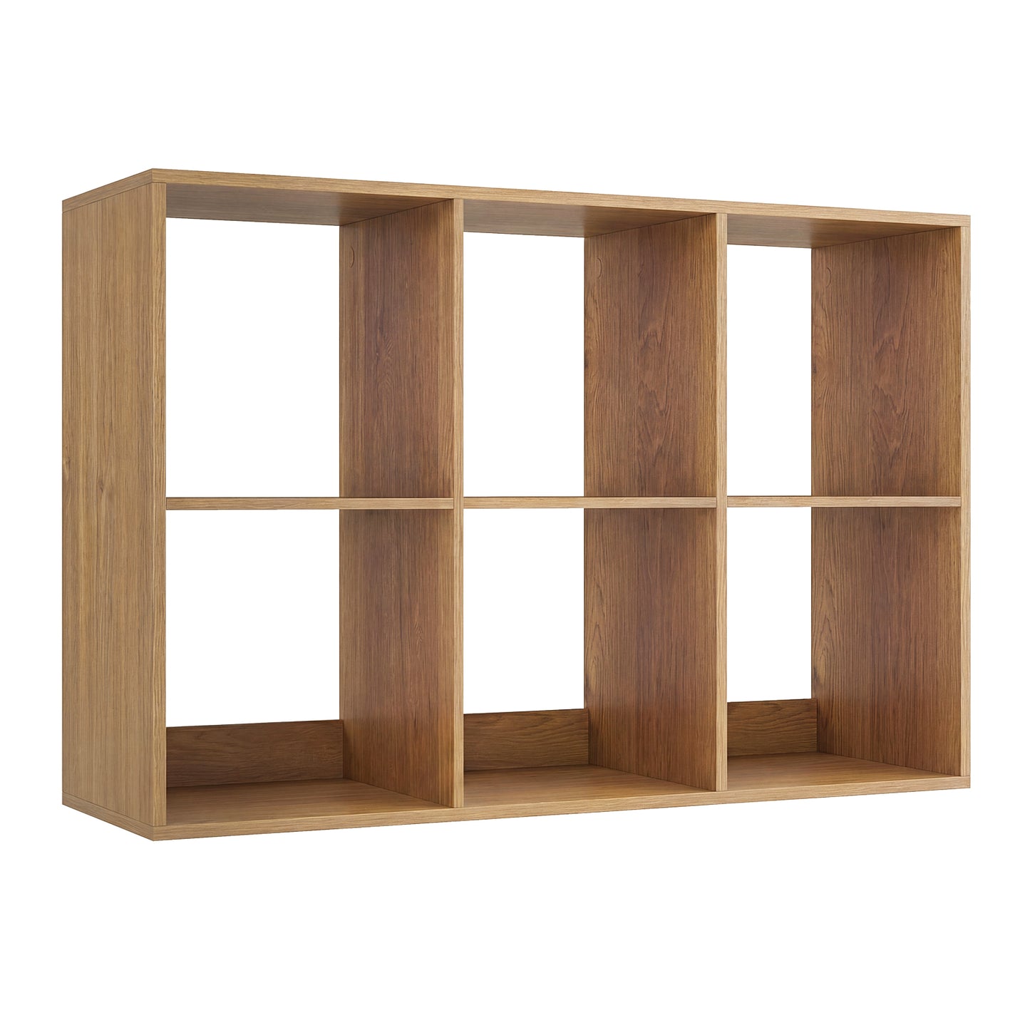 6 Cube Bookshelf with Back Guardrail for Living Room Bedroom-Rustic Brown - Natural