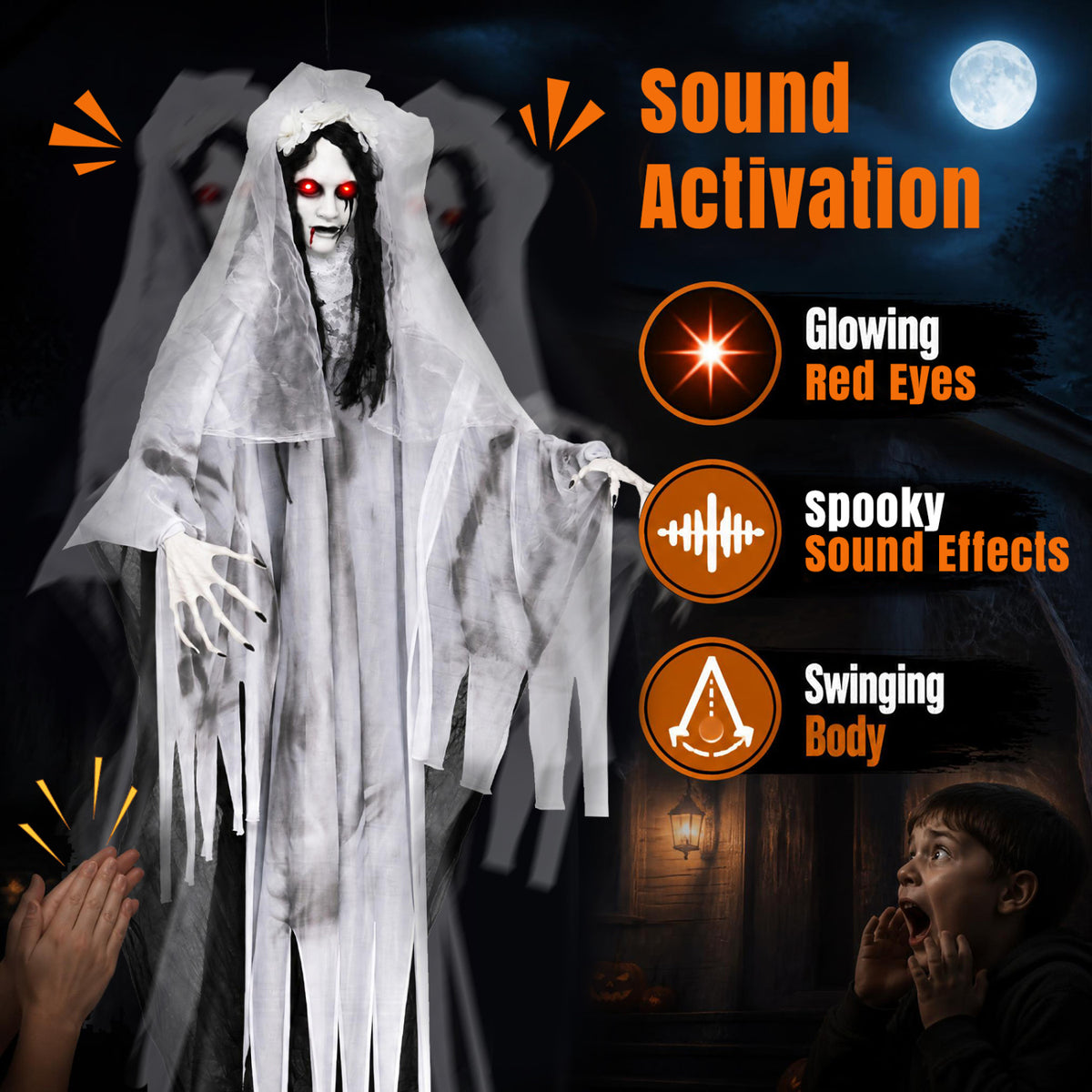 6 FT Ghost Bride Halloween Decoration with Sound & Lights