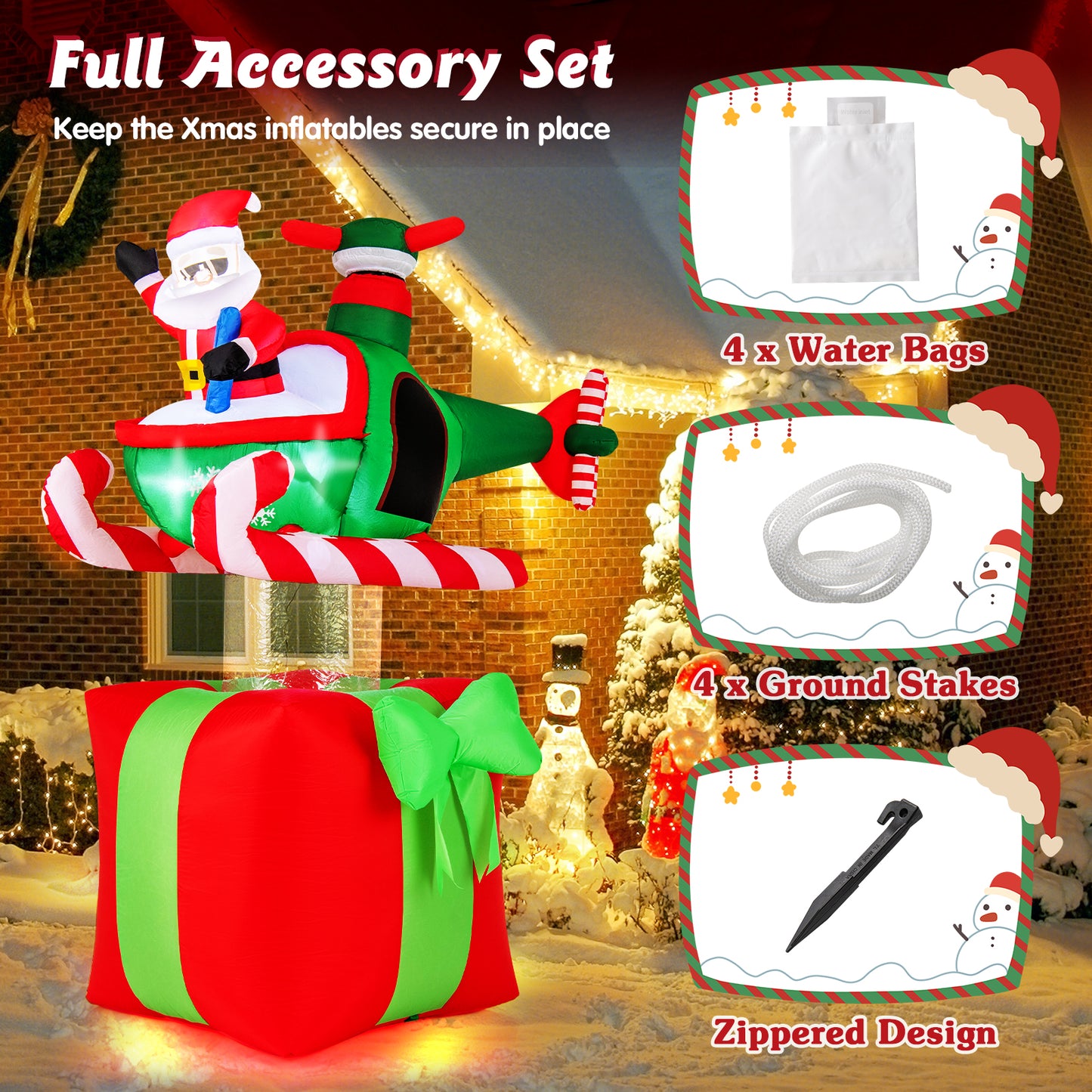 6 Feet Christmas Inflatables Blowup Santa Flying Airplane with with 3 LED Lights and Built-In Blower