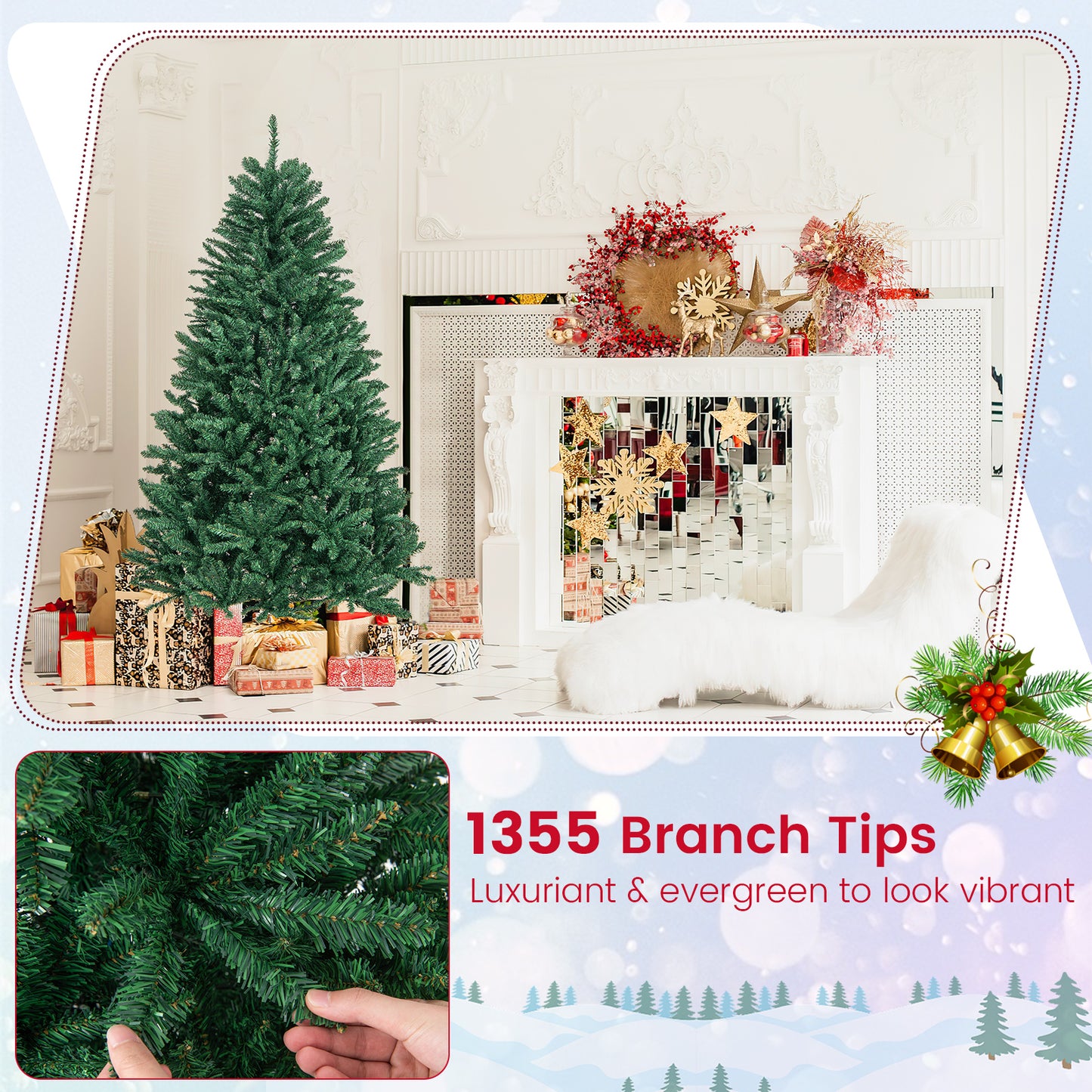 6 Feet Hinged Artificial Christmas Tree with Solid Metal Stand