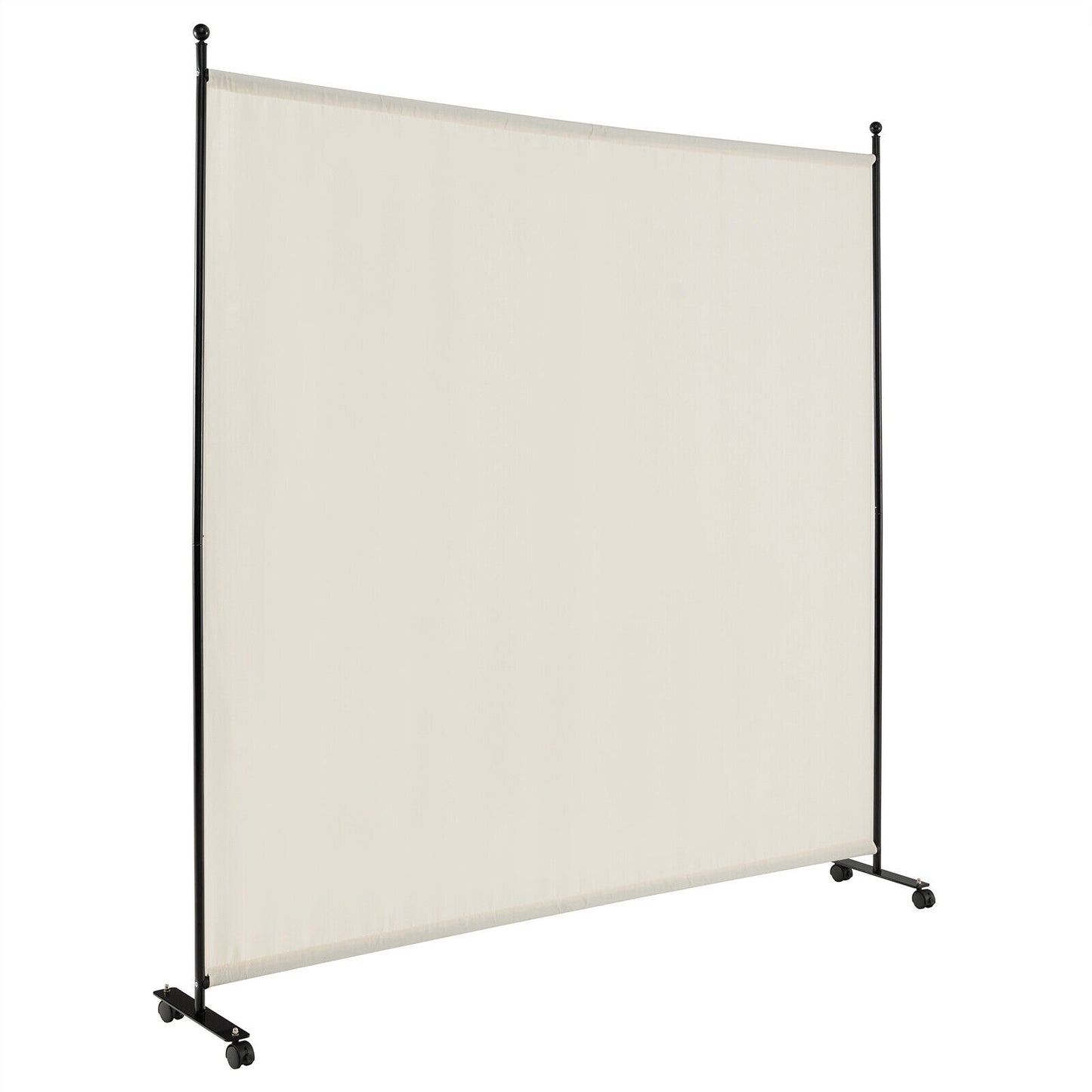 6 Feet Single Panel Rolling Room Divider with Smooth Wheels-White - White