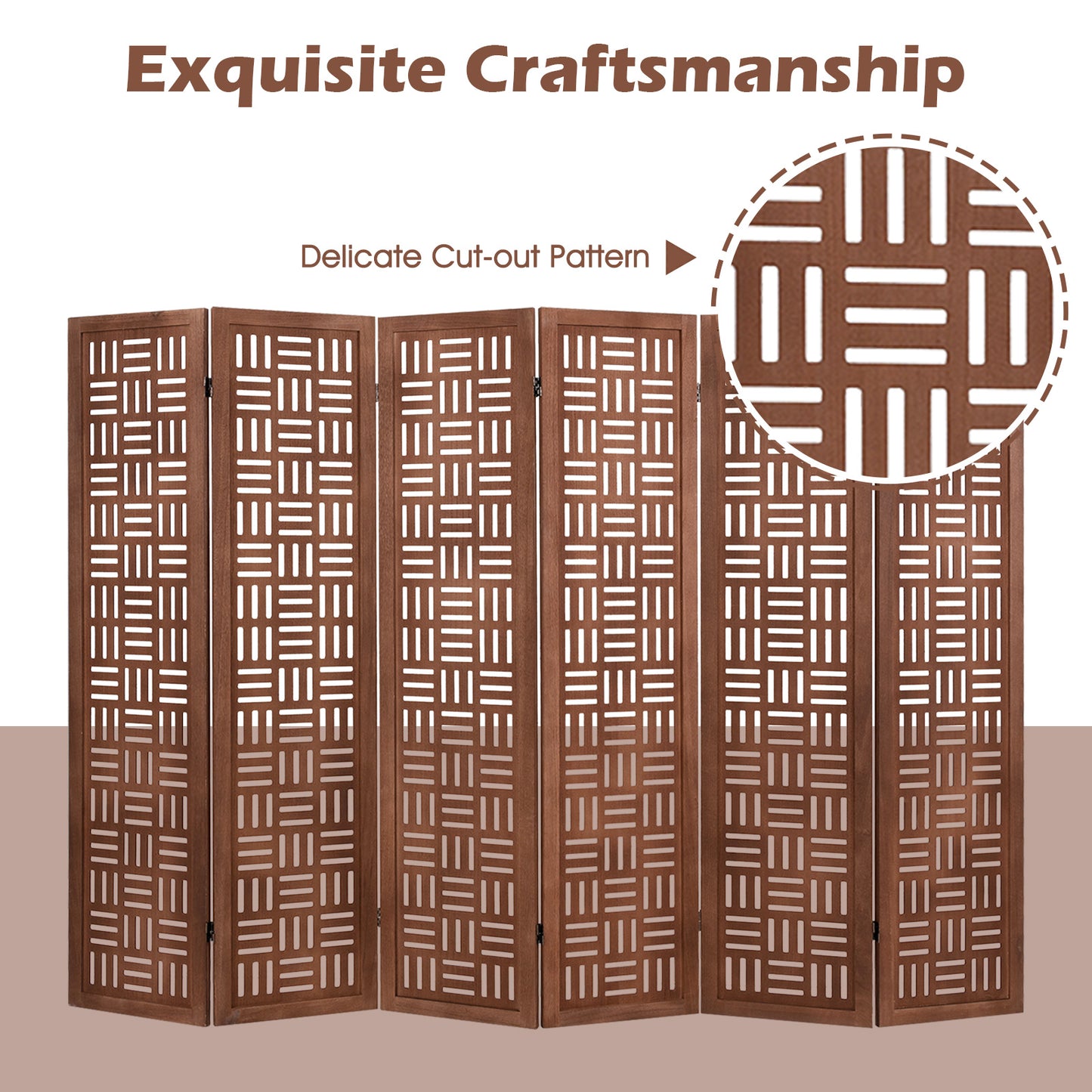 6-Panel Solid Wood Room Divider Folding Partition Stand
