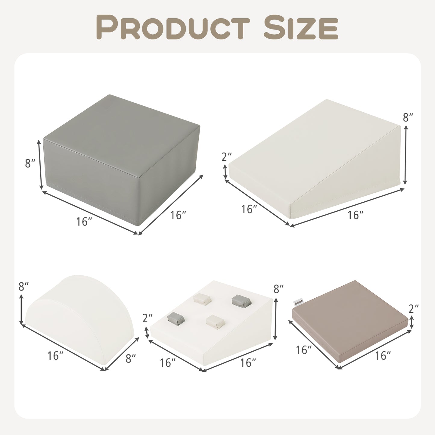 6-Piece Foam Climbing Blocks with Hook and Loop Fasteners - White