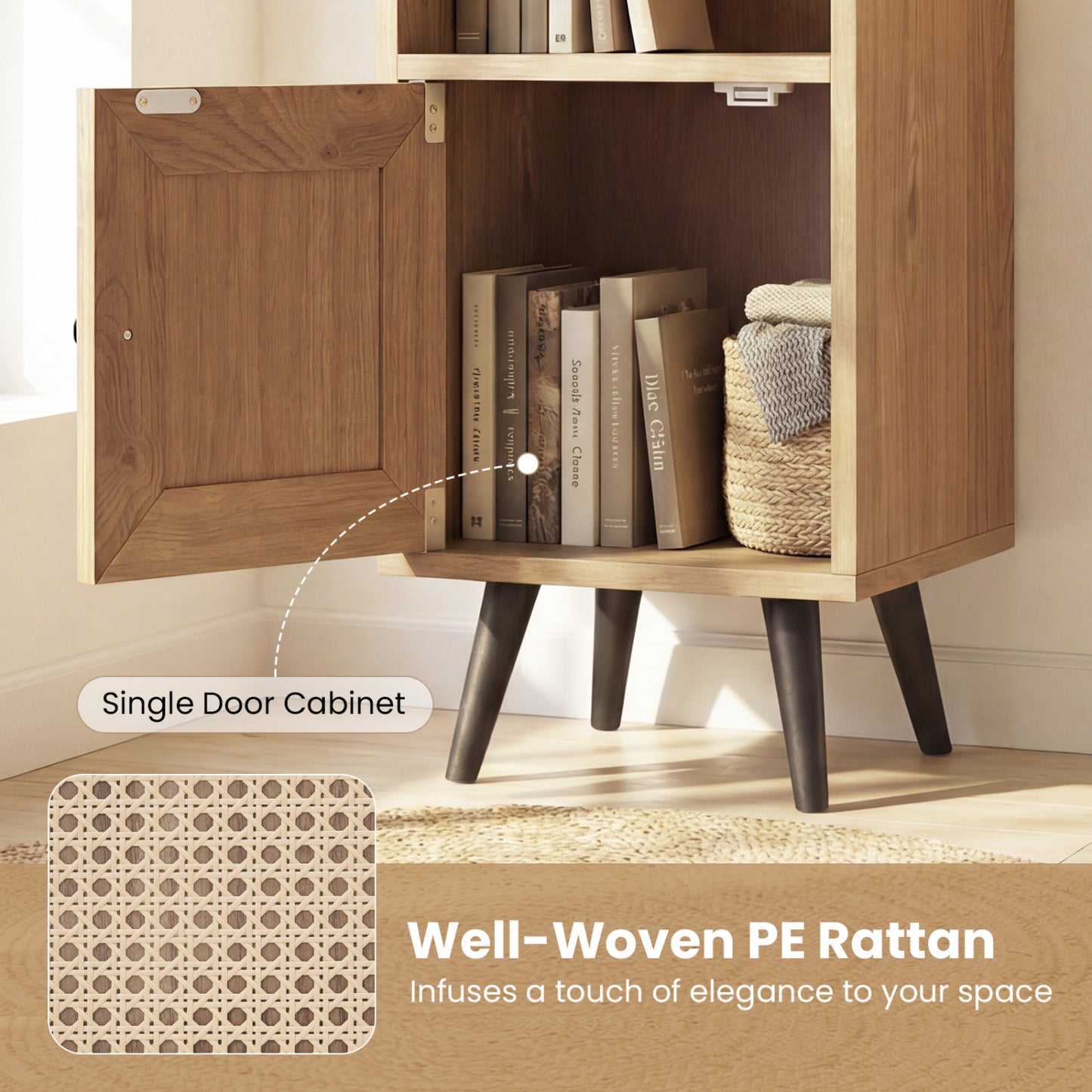 6-Tier Tall Narrow Bookcase 54 Inches Slim Storage Cabinet-Natural