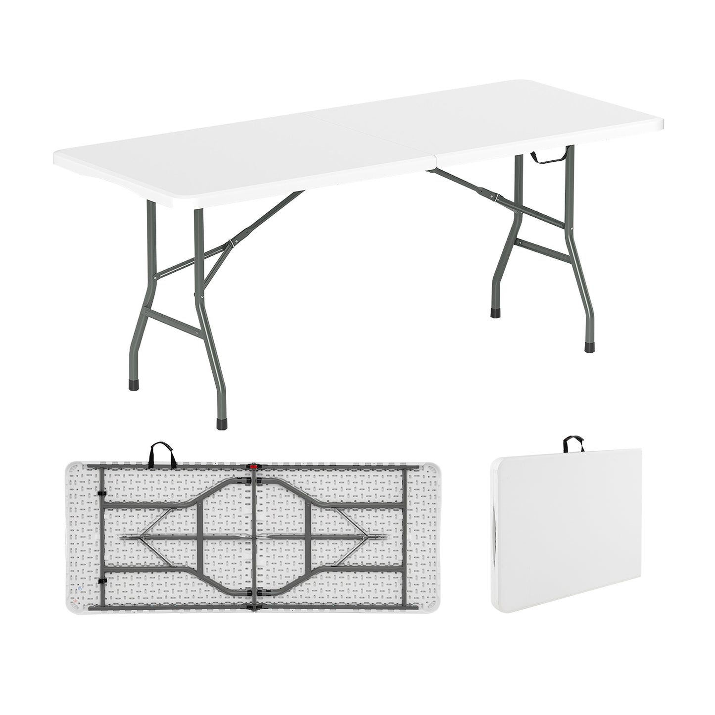 6 ft Portable Folding Table 350 LBS Fold-in-Half Table with HDPE Tabletop-Gray - White