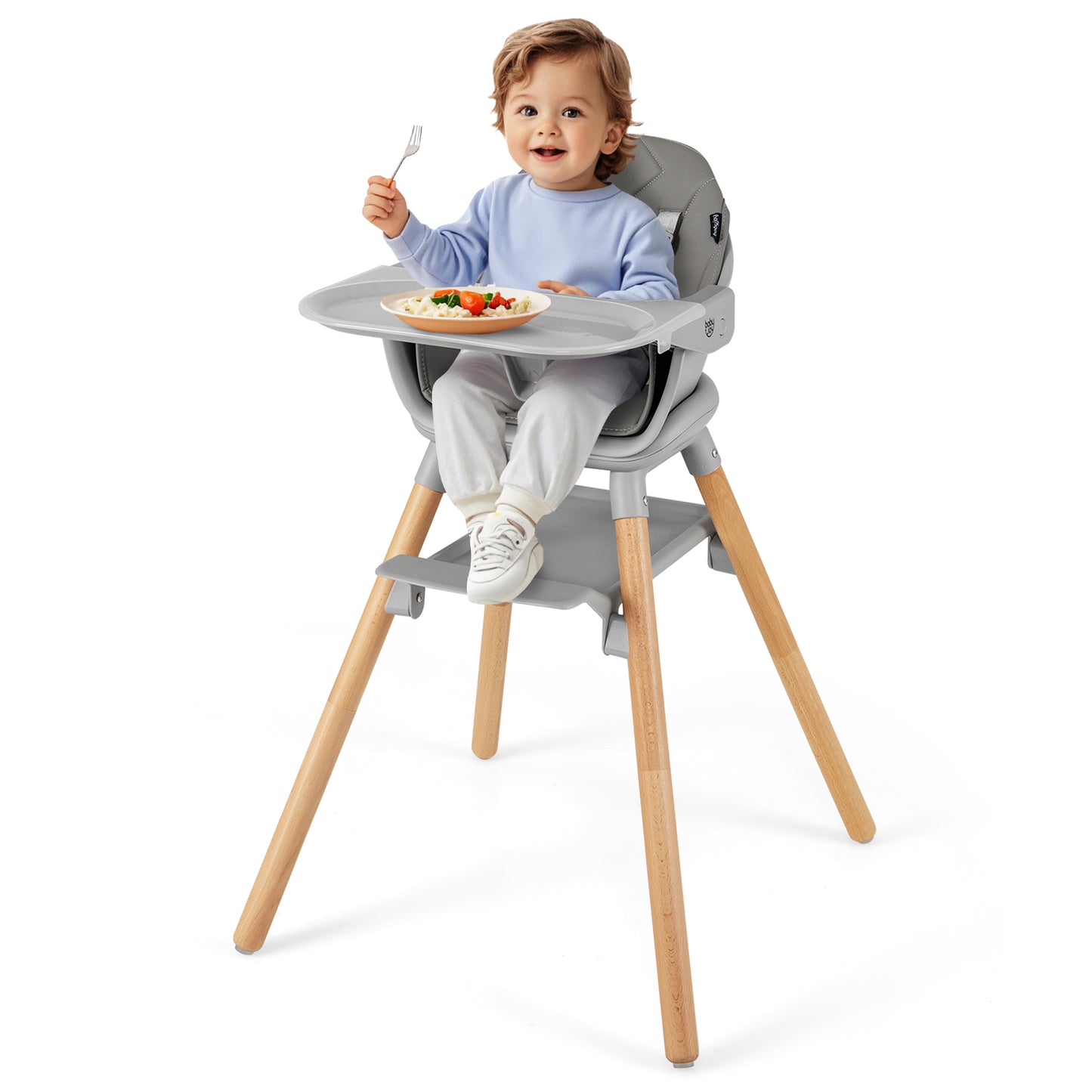 6 in 1 Convertible Highchair with Safety Harness and Removable Tray-Coffee - Gray